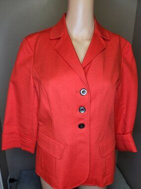 Gaiamoda Red Blazer Jacket Womens Size 8 Stretch 3/4 Sleeve Career Office
